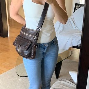 Roots brown leather Crossbody saddle bag